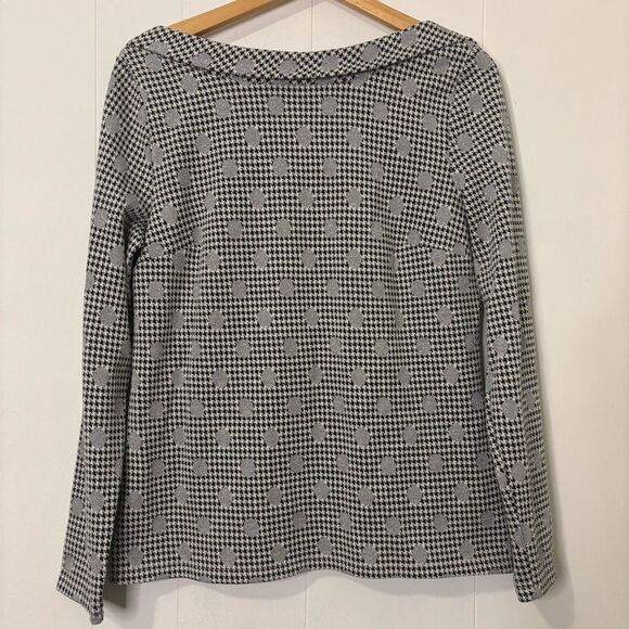Talbots Medium Jacquard Dot Houndstooth Knit Bateau Neck Sweater Top Black/White - Picture 3 of 12
